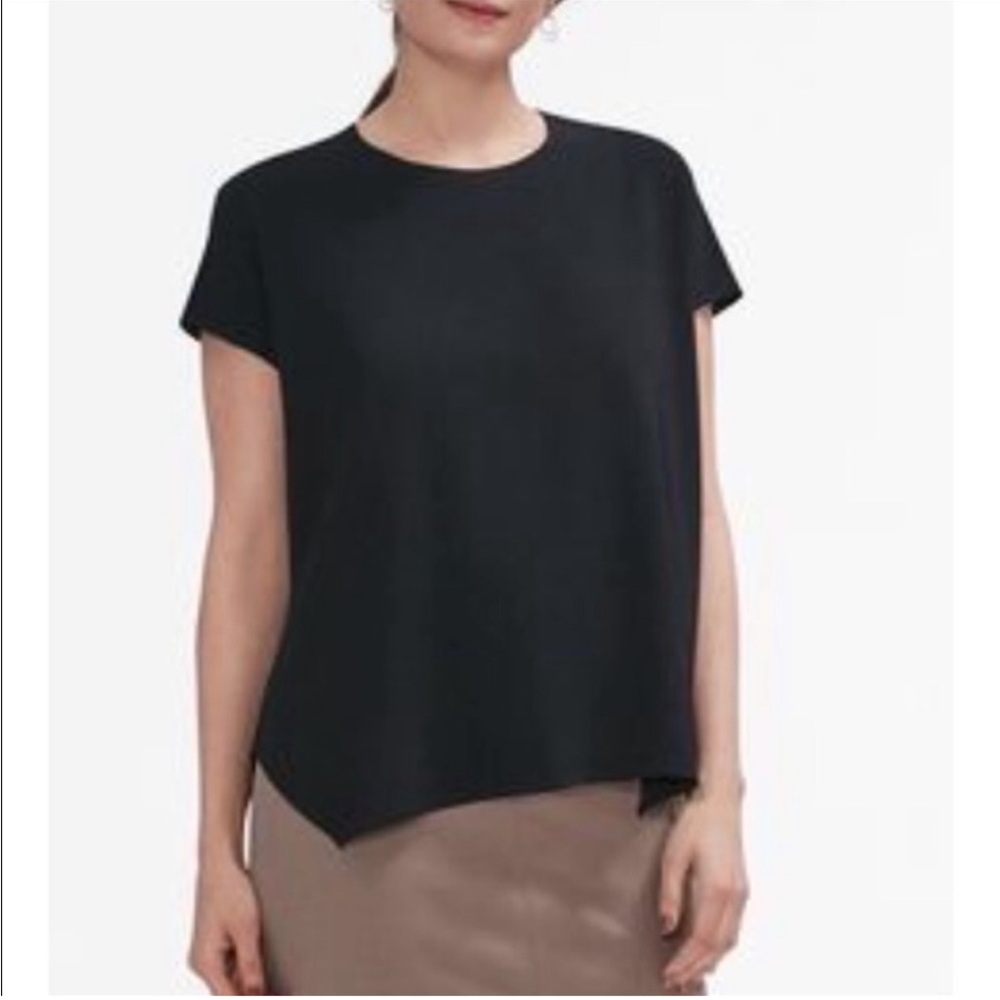 MM. LaFleur Black Short-Sleeve Asymmetric Hem Top